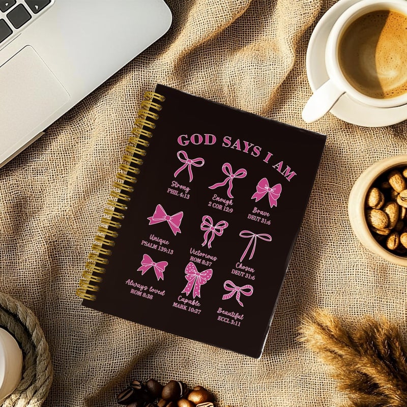 THDSE Bible Journal for Women, Christian Prayer Journal Notebook Gifts for Teen Girls Kids, Bible Study Supplies, Cute Bows Church Faith Journaling Hardcover Spiral Notebook 5.5 X 8.3(Black Pink) - Image 3